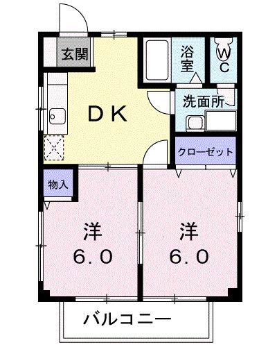 ブラティーク(2DK/2階)の間取り写真