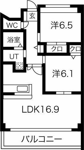 ラ・ミノールII(2LDK/2階)の間取り写真