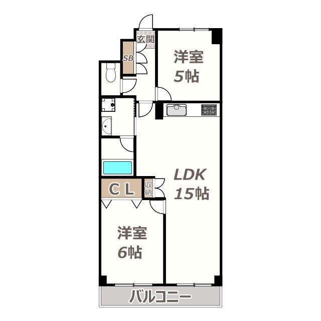 夕陽丘パークハイム(2LDK/6階)の間取り写真