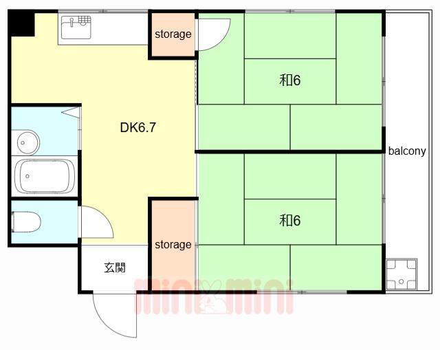 ハイム灘北(2DK/3階)の間取り写真