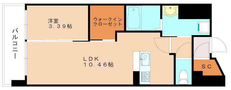ウイングス西小倉(1LDK/12階)の間取り写真