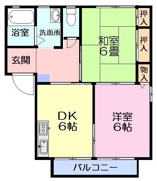 ベルテ伊藤D棟(2DK/2階)の間取り写真