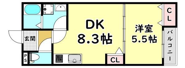 EIKOU菊水通(1LDK/2階)の間取り写真