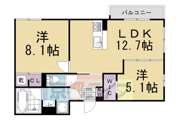 アレ・デ・フルール西向日駅前北棟(2LDK/1階)の間取り写真