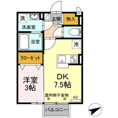 エトワール(1DK/2階)の間取り写真
