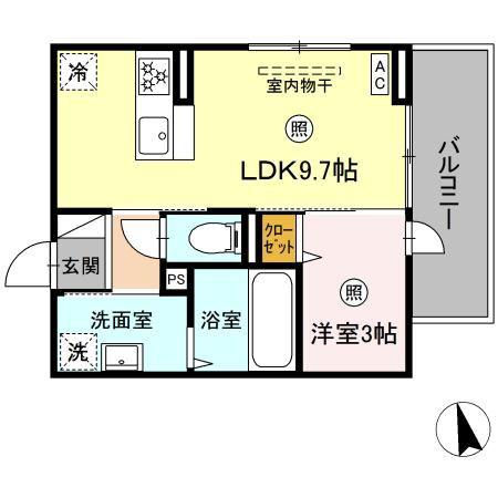 D-ROOM西熊本駅(1LDK/3階)の間取り写真