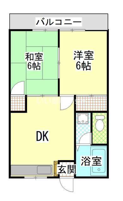 プラザイン若葉(2DK/1階)の間取り写真