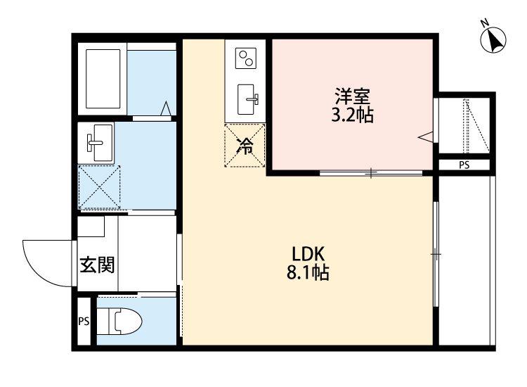 グランデール春日部(1LDK/3階)の間取り写真