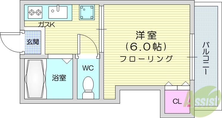 アーバンハイツ山手町(1K/2階)の間取り写真