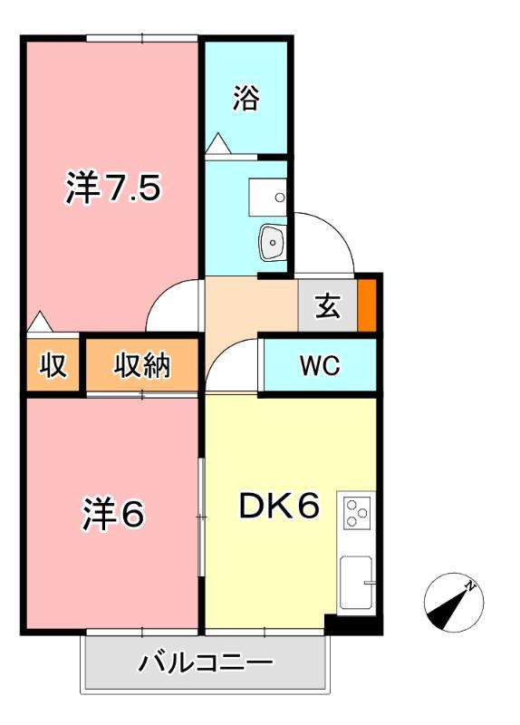 アネックス虫明(2DK/2階)の間取り写真