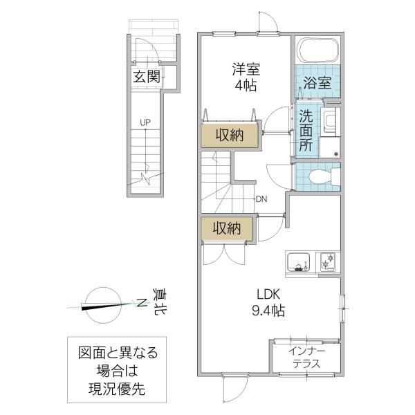 ひたちなか市大字稲田字原野 アパート(1LDK/2階)の間取り写真