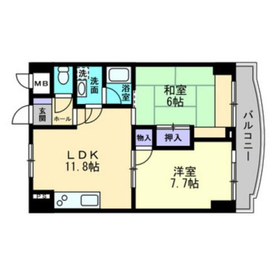 サンビレッジ段原(2LDK/6階)の間取り写真