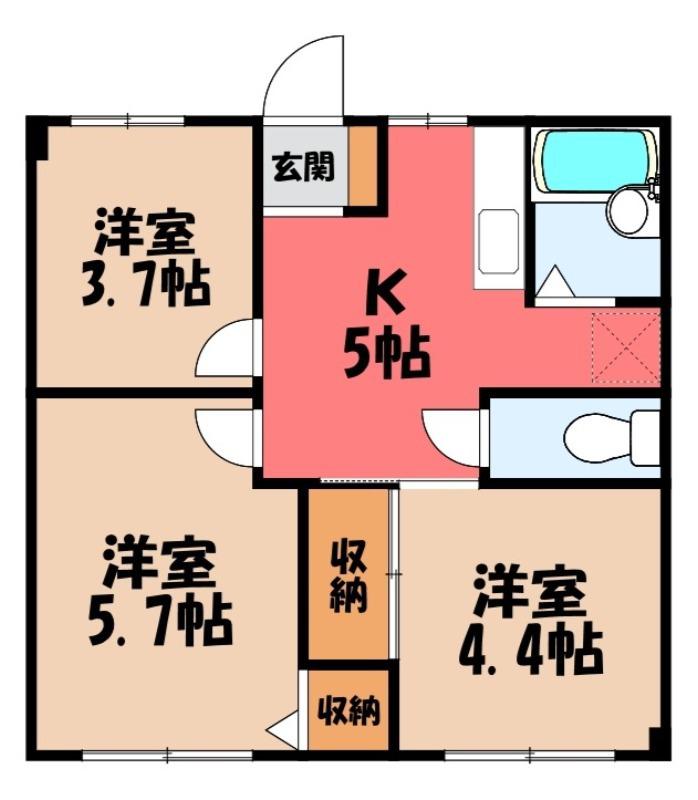 エフィール本庄児玉(3K/1階)の間取り写真
