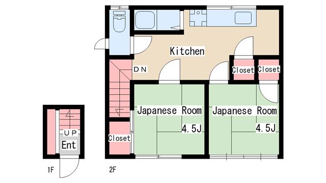 離宮前町1丁目アパート(2K/2階)の間取り写真
