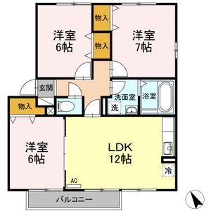 大和の里 C(3LDK/2階)の間取り写真