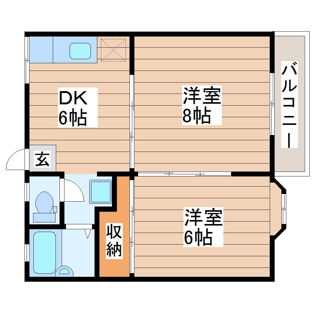 リバーサイドビュー(2DK/2階)の間取り写真