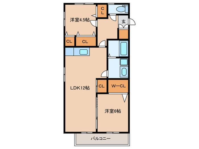 ヒールコート足原(2LDK/2階)の間取り写真