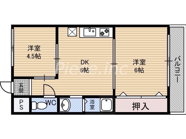 サニーハイツ川端(2DK/4階)の間取り写真