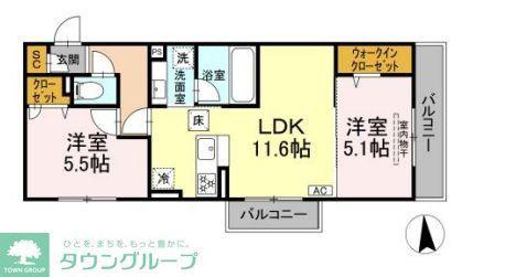 GREEN GARDEN A棟(2LDK/1階)の間取り写真