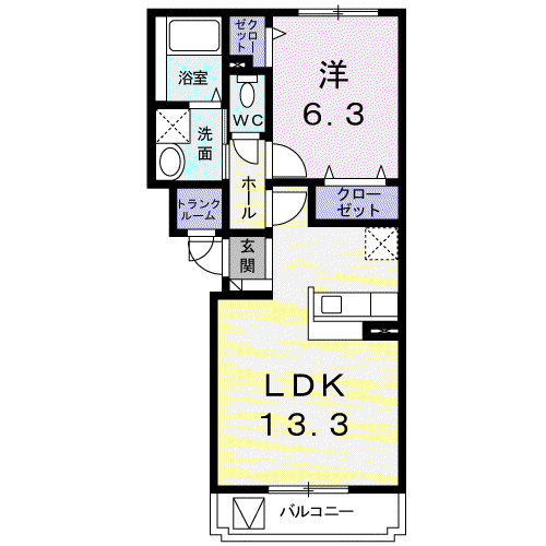 ハッピーロード(1LDK/2階)の間取り写真