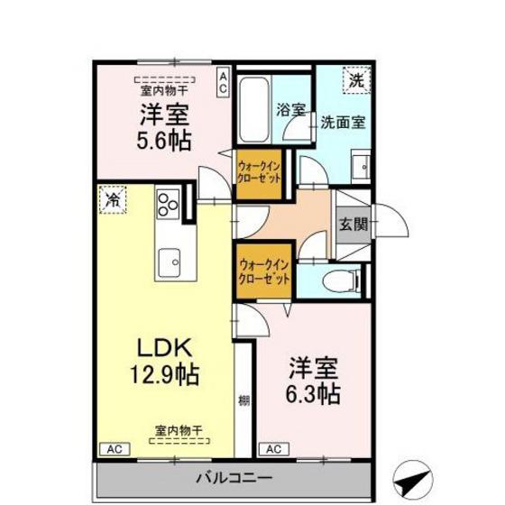 TORISIA大慈寺町 A(2LDK/2階)の間取り写真