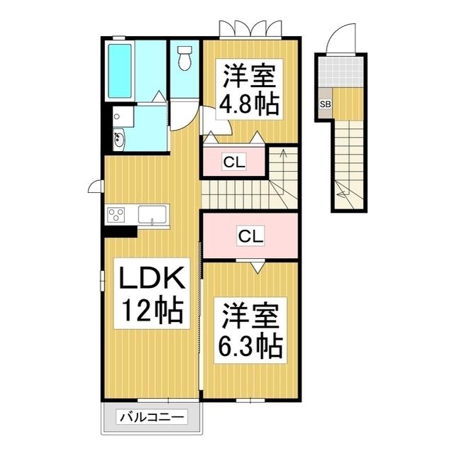 GRANDE広丘 C棟(2LDK/2階)の間取り写真