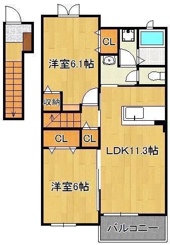メゾンK(2LDK/2階)の間取り写真