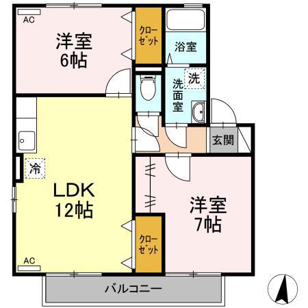 カイザークローネ I(2LDK/2階)の間取り写真