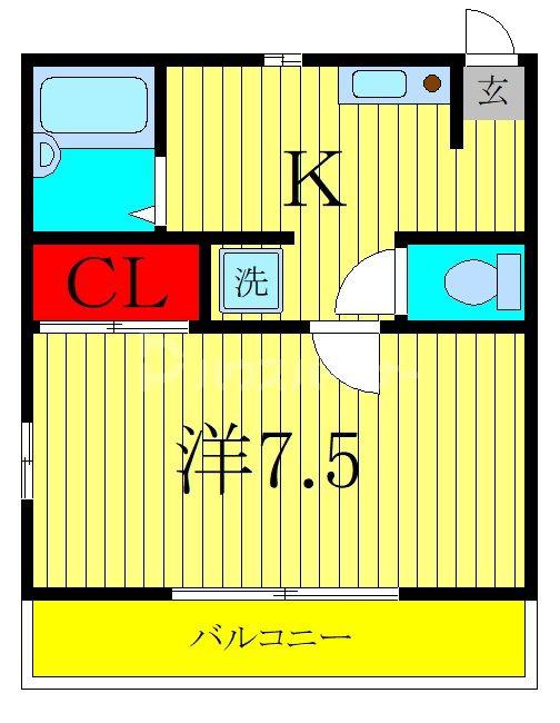 へーベル北小金(1K/2階)の間取り写真