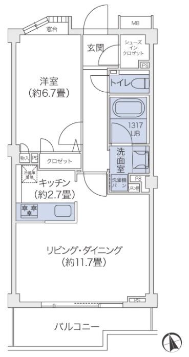 代官山BLESS鉢山(1LDK/1階)の間取り写真