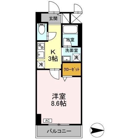 プリムヴェール(1K/4階)の間取り写真
