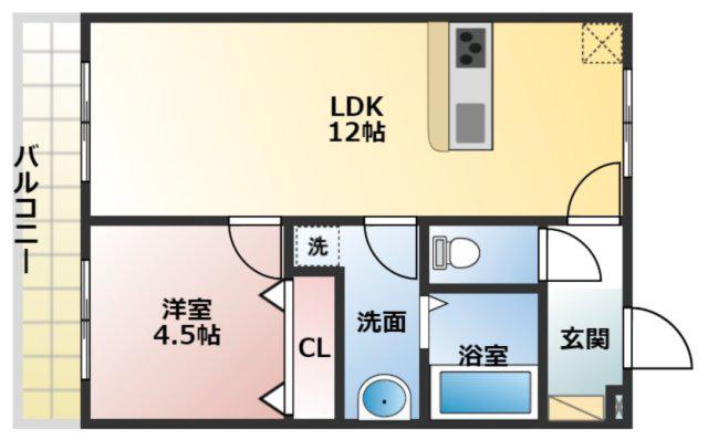 ハイツ禎紫園C(1LDK/2階)の間取り写真