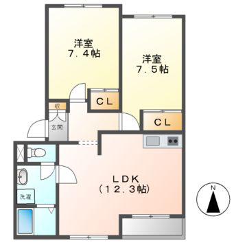 グリーン コーポ セブンズ シルク C・D(2LDK/2階)の間取り写真