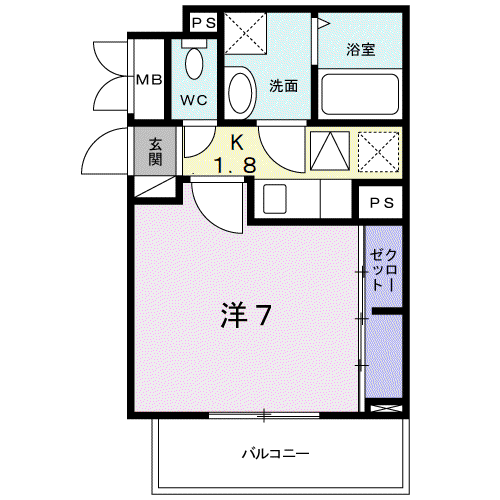 アベニール九の城(1K/1階)の間取り写真