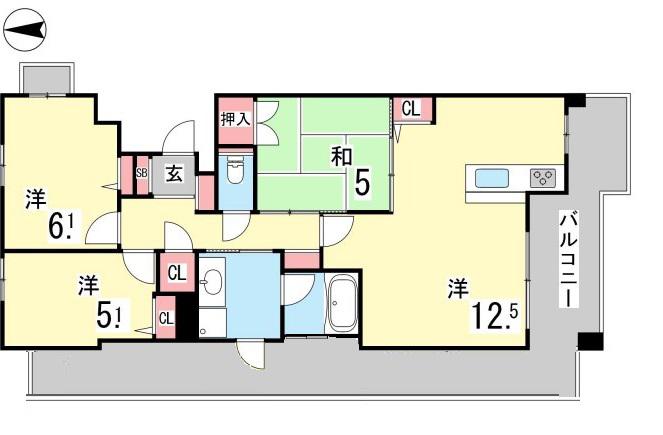 ワコーレ神戸森北(3LDK/3階)の間取り写真