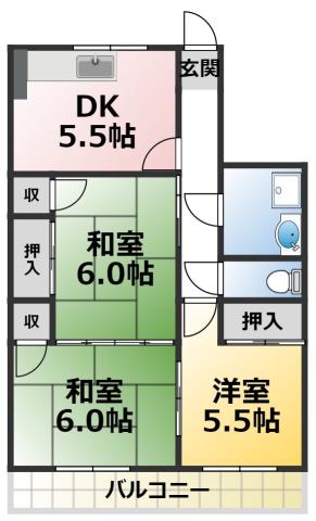 ハイツ大蔵(3DK/3階)の間取り写真