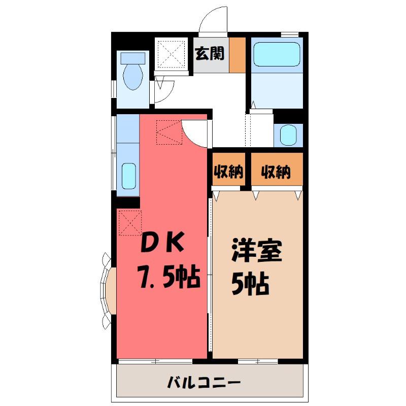 ハイム九曜III(1DK/2階)の間取り写真