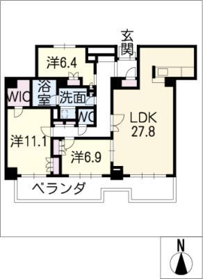 岐阜シティタワー43 スカイアークス 4003(3LDK/40階)の間取り写真