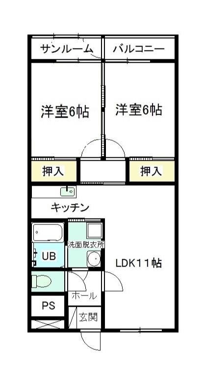 寺町パリエ(2LDK/2階)の間取り写真