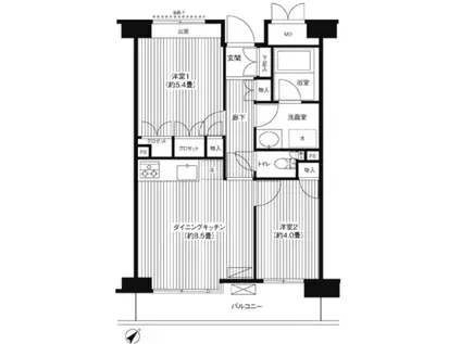 ステラメゾン武蔵小山(2DK/3階)の間取り写真