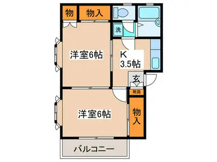 ファミリアハイツ立川(2K/2階)の間取り写真
