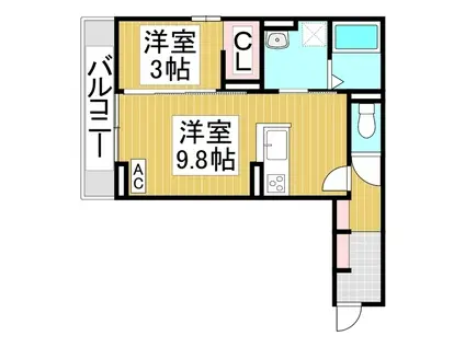 プランタン若里V(1LDK/3階)の間取り写真