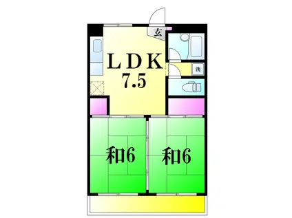 アサミズビル(2LDK/2階)の間取り写真