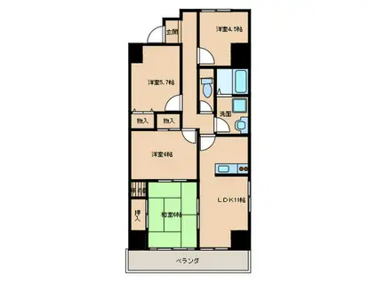 天神山マンションⅠ号館(4LDK/3階)の間取り写真