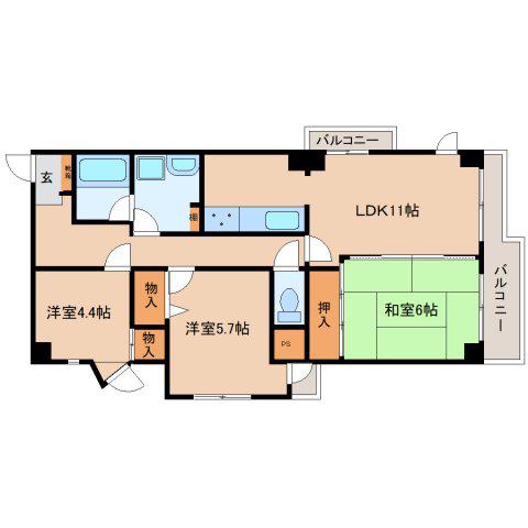 フォルムあやめ池(3LDK/4階)の間取り写真