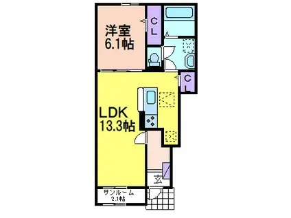 ル・シエル(1LDK/1階)の間取り写真