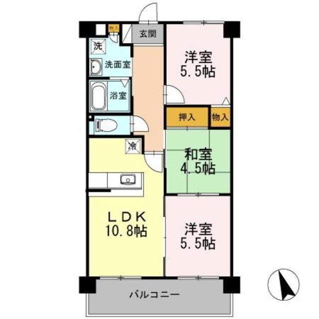 クレスト西添(3LDK/3階)の間取り写真