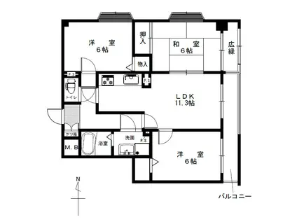 ムライチマンション味噌天神(3LDK/5階)の間取り写真
