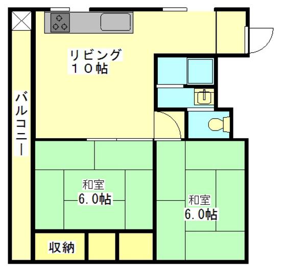 国近ビル(2LDK/4階)の間取り写真