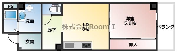 浅沼谷町マンション(1LDK/4階)の間取り写真